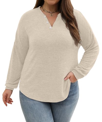 Image of Gloria&Sarah Womens Plus Size Tops Long Sleeve Henley Shirts Fall Fashion Oversized Sweatshirt Tunic Sweaters L-4XL