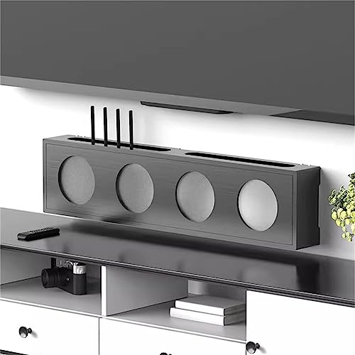 Routeur WiFi mural en bois avec porte en acrylique givré – Support nizer pour meuble TV, console Ma, télécommande, DVD, décodeur, noir
