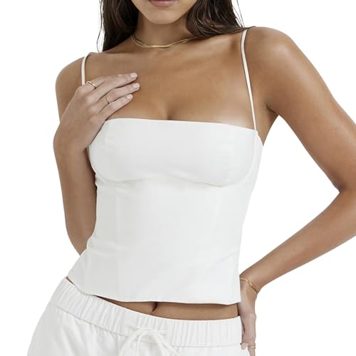 Women's Sexy Summer Solid Color Fitted Sleeveless Backless Cropped Cami Tops for Party Night Out
