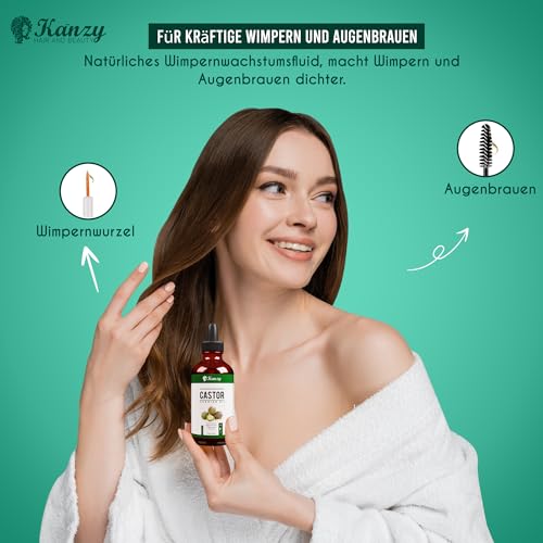 Kanzy Rizinusöl Bio Kaltgepresst 100ml, Organic Castor Oil for Hair Growth Natürlich Rizinus Öl für Körper, Haare, Nägel, Wimpern, Augenbrauen