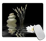 Asian Zen Stone Mouse Pad, Meditation Japanese Lotus Spa Customized Premium-Textured Mouse Mat,Washable Mousepads Non-Slip Rubber Base Small Mousepad, 9.5×7.9×0.12 inches