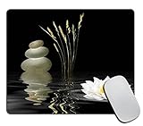 Asian Zen Stone Mouse Pad, Meditation Japanese Lotus Spa Customized Premium-Textured Mouse Mat,Washable Mousepads with Lycra Cloth, Non-Slip Rubber Base Small Mousepad, 9.5×7.9×0.12 inches