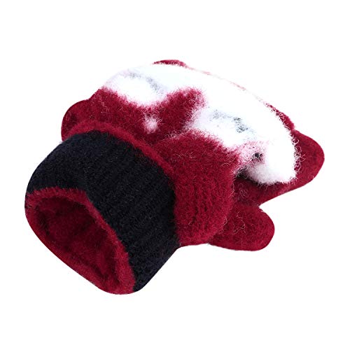 Christmas Elk Desgin Flip Top Gloves Cold Weather Thermal Knit Cartoon Deer Full Finger Gloves Mittens For 1-3 Yrs Toddler Girls Boys #TOP5