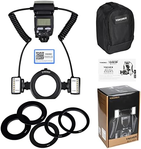 YONGNUO YN24EX YN-24EX 24EX, TTL Macro Ring Flash LED Macro Flash Speedlite, with 2pcs Flash Head and 4pcs Adapter Rings for Canon