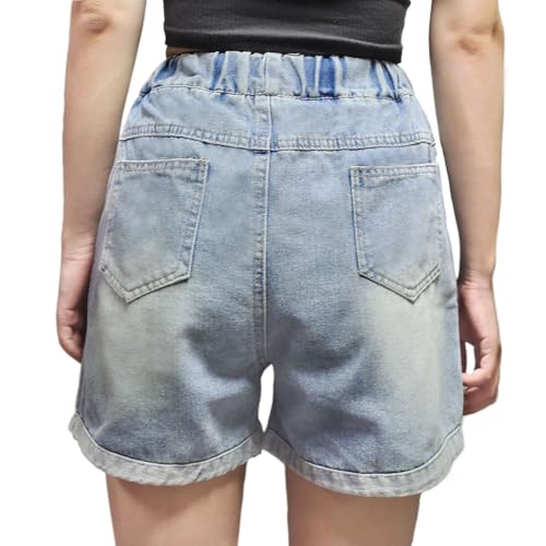 Curipeer Girls Embroidered Star Printed Denim Shorts High Waistband Jeans with Pockets Blue 11-12T — view 6