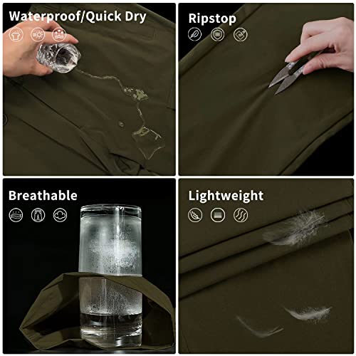 Men's Outdoor Recreation Hiking Pants - Quick Dry,Waterproof,Lightweight Fit Cargo Work & Fishing Pants With 6 Pockets And Belt-Army Green #TOP2