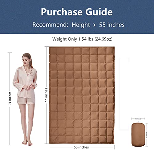 Zzlamb Packable & Lightweight Duck Down Camping Blanket, Soft Travel Down Throw Quilt 650 Fill Power, Compact Warm Down Lap Blanket For Couch Airplane Car Picnic Rv Backpacking Beach, 50X77In Brown #TOP2