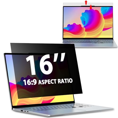Laptop Privacy Screen 16 Inch 16:9 Aspect Ratio, Laptop Screen Privacy Shield Compatible With Lenovo Hp Dell Acer Asus Thinkpad Envy Xps, Removable Anti Glare Blue Light Computer Filter Protector