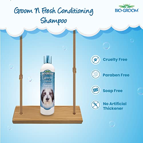Image of Biogroom Groom N Fresh Odour Eliminating Conditioning Sulfate-Free Dog Grooming Shampoo Unique Fragrance of Finest Perfume Oils for Healing, Soothing and Hydrating Dog Coat, 355ml | Sulfate-free deodorizing shampoo for a fresh, clean, and healthy coat.