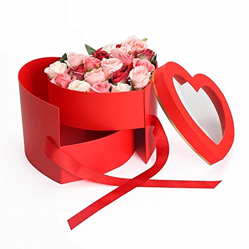 UNIKPACKAGING Bulk Lot of 18 Heart Shaped 2-Layer Boxes, Unique Design for a Special Flower/Gift Arrangement (Red)