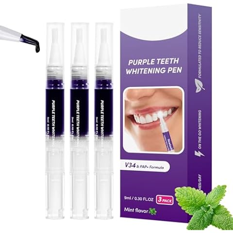 Teeth Whitening Pen, Purple Teeth Whitening Pens for Adults, Teeth Whitening Gel Pen for Sensitive Teeth, Instant Teeth Whitening Pen Paint for Yellow Teeth Cover