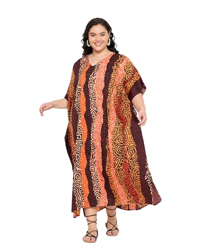 Image of Gypsie Blu Women Plus Size Kaftan Dress Beach Cover Up Maxi Dresses for Women, V-Neck Kimono Sleeve 1X-3X
