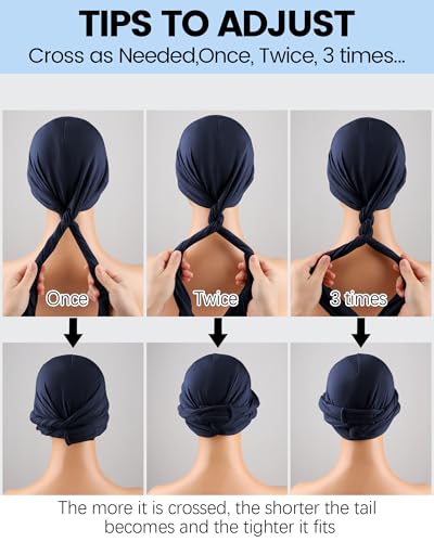 Image of Ababalaya Upgraded Satin Lined Halo Turban Durag for Men &Women Sleeping Bonnet PRE-Tied Headwraps for Hair Loss