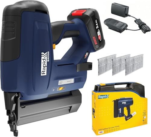 Rapid BNX50 Akku-Nagler 18V – Kabellose Nagelpistole für Nägel Typ 8 (20–50 mm) – verstellbarer Einschlagtiefe und Bump-Fire – Inkl. 2,5Ah Akku, Ladegerät und Koffer – Kompatibel mit POWER FOR ALL