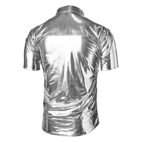 Image of Zando Men's Disco Shirt, Sequin Button-Down for 70s Parties & Halloween | 65% Cotton Blend with Soft-Touch Feel, Spotlight Sequin Look, 70s Disco Party Style, Halloween & New Year Costume Shirt