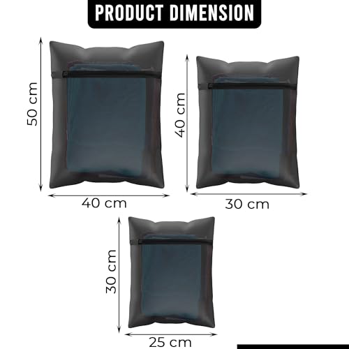 Image of Kuber Industries Pack of 15 Polyester Laundry Mesh Bag for Washing Machine | Laundry Bag for Clothes with Zip for Lingerie, Jeans, Hosiery, Stocking & Socks | YZ-2-BLK | Plain - Black