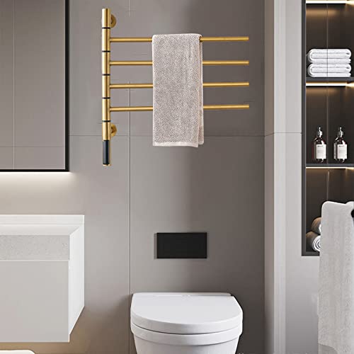Ewdphw Electric Heated Towel Rack Gold For Bathroom, Rotatable Towel Rack With Timer, 80W Wall Mounted Towel Warmer Racks, 304 Stainless Steel Heated Towel Rail, Plug In #TOP1