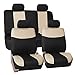 FH GROUP Pique Fabric Full Set Seat Covers w.Steering Wheel Covers and Seat Belt Pads Beige / Black- Fit Most Car, Truck, Suv, or Van