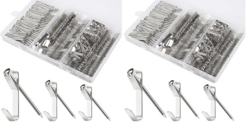 Image of 184 Pieces Picture Hanging Kit, 20lb, 30lb, and 50lb Picture Hangers, Metal Picture Hanging Hooks with Nails, on Drywall, Wooden Wall (Silver) (Pack of 2)