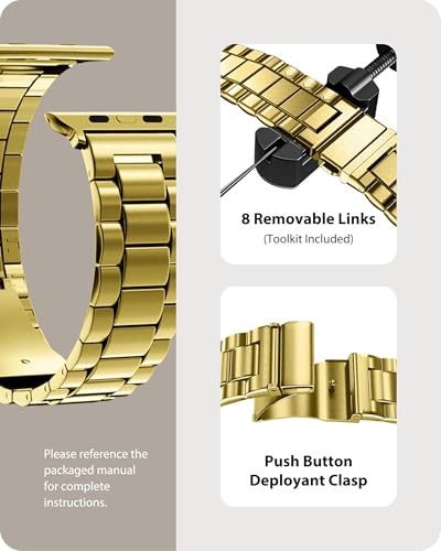 Fullmosa Metallarmband Kompatibel mit Apple Watch Armband Ultra 49mm, Metall Ersatzarmband f&uuml;r iwatch Ultra 3 2 1 49mm, Gold