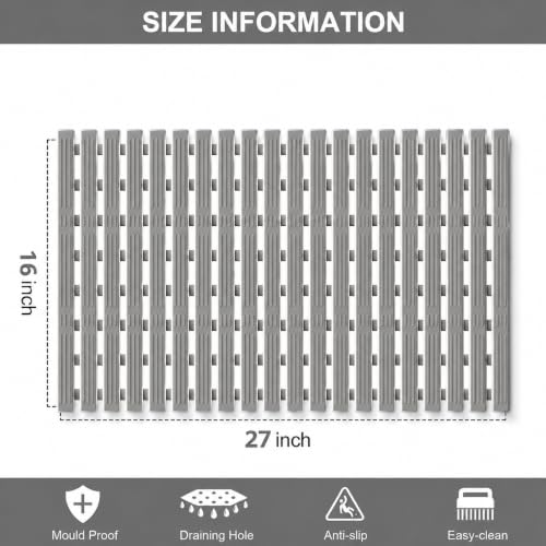 Image of HomeCloud Non-Slip Shower Mat for Bathtub, Anti-Slip Bath Mat with Suction Cups, Drainage Holes & Foot Massage Exfoliating Surface (Vent L.Grey)
