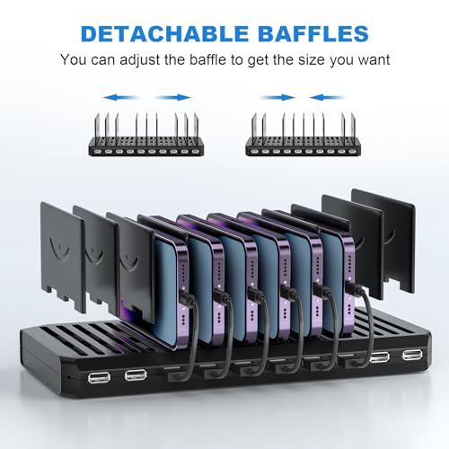 Charging Station for Multiple Devices, Cinlinso 60W 10 Port USB Fast Charging Station with Adjustable Dividers, Compatible with iPhone, iPad, Tablets and Cell Phone (Black) - Image 6