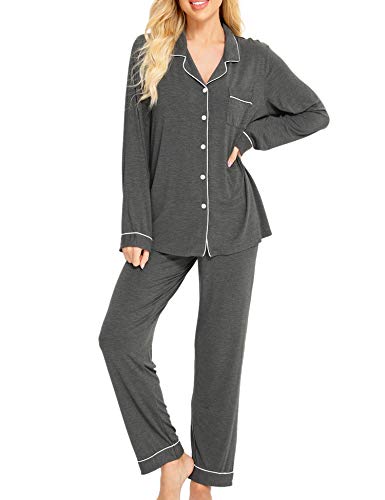 Image of SWOMOG Womens Pajamas Set Long Sleeve Sleepwear Button Down Nightwear Soft Cotton Pj Lounge Sets