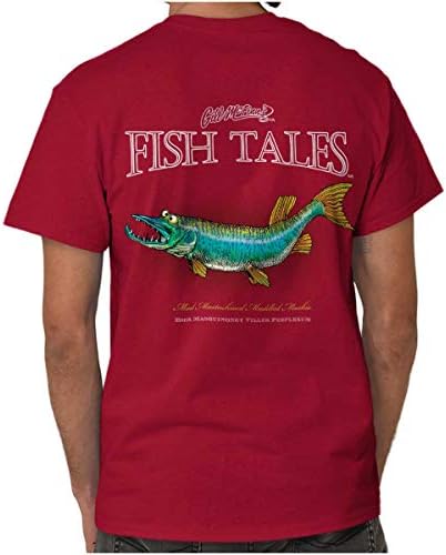 McFinns Funny Mustache Muskie Fish Graphic T Shirt Men or Women Cardinal Red
