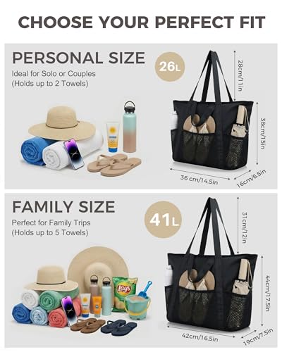 Image of HOMESPON Beach Bag Large Waterproof Sandproof Tote for Women with Zipper and Mesh Pockets