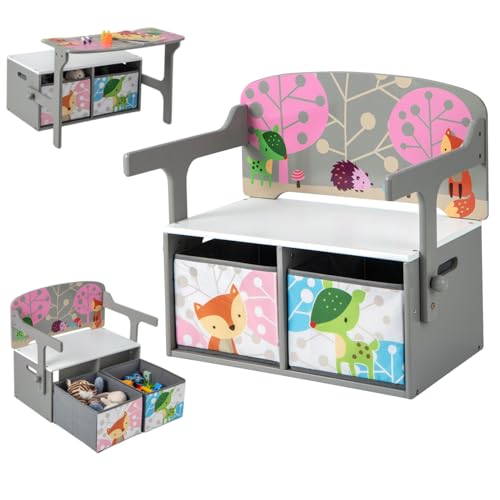 Maxmass 3-in-1 Kids Table and Chair Set, Convertible Toddlers Bench Storage Chest...