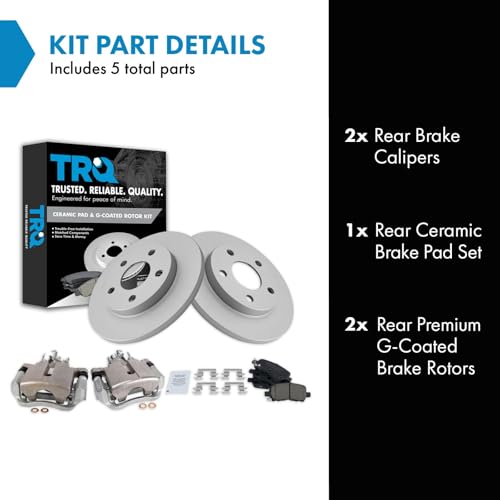 Image of TRQ Rear Brake Pad and Rotor Set Ceramic Solid Rotors Calipers Compatible with 2004 Pontiac Grand Prix