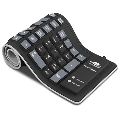 Image of BLACK CROWN Flexible Keyboard, Foldable Silicone Keyboard USB Wired Waterproof Rollup Key-Board for PC, Notebook, Laptop. (Black+Grey)