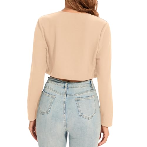 Hobrounn Bolero Jacke Damen Festlich Kurzblazer Damen Elegant Offene Front Lange Ärmel Bolero für Abendkleider(Aprikose, S)