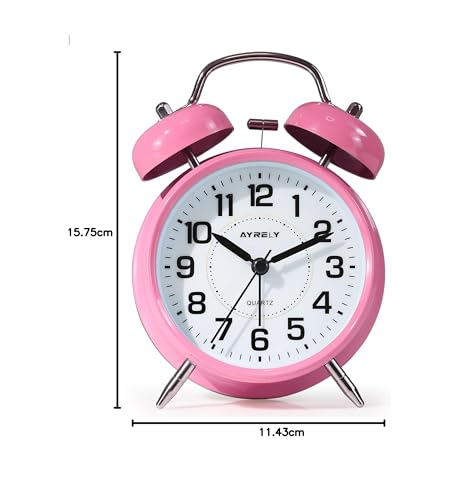 Image of AYRELY Super Loud Alarm Clock for Heavy Sleepers Adults,Twin Bell Retro 4 Inch Silent Non-Ticking Quartz with Backlight, Metal dial, Alarm Clocks for Bedrooms Bedside (Pink)