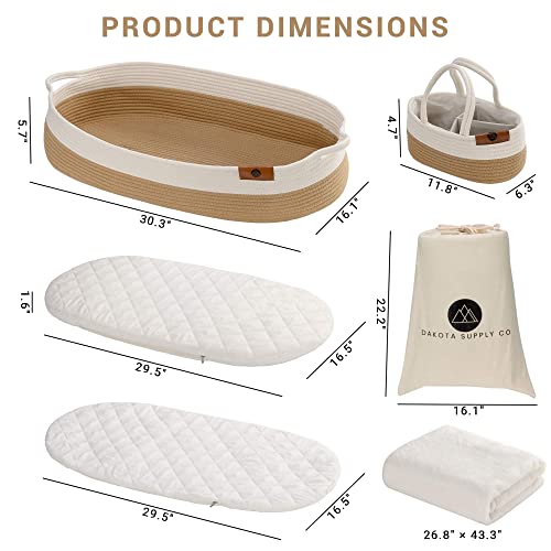 Baby Changing Basket, Moses Diaper Basket W/ Foam Pad, 2 Waterproof Covers, Blanket, Diaper Caddy Organizer, Table/Dresser/Nursery Topper, Boho Bassinet Station Woven Rope Tray, Storage #TOP6