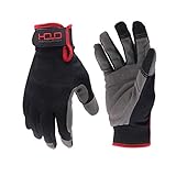 Handlandy Mens Work Gloves Touch screen, Synthetic Leather Utility Gloves, Flexible Breathable Fit- Padded Knuckles & Palm (Large, Black)