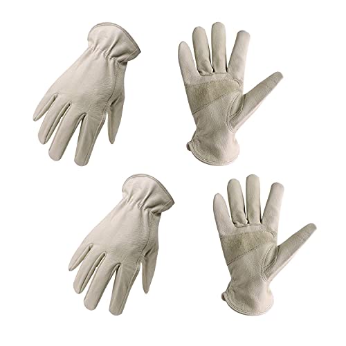 Image of HANDLANDY HLDD 2 Pairs Leather Work Gloves for Men & Women, Reinforced Durable Palm for Construction, Gardening, Driving