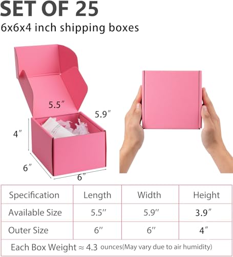 Yidomto 6x6x4 inch Pink Shipping Boxes for Small Business- Set of 25 by Yidomto - Image 2