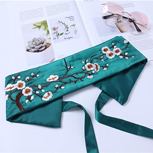 Women's Waist Belt Tie Belt Wrap Belt Girdles Embroidered Flower Wide Belt for Dresses Kimono Gown, Green, 235cm2