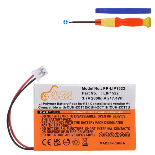 Pickle Power Akumulator 2000 mAh do Sony Playstation 4, kontroler PS4 V1 (interfejs 4,5 mm) z zestawem narzędzi, akumulator zapasowy LIP1522 kompatybilny z DualShock 4 CUH-ZCT1E CUH-ZCT1H CUH-ZCT1U