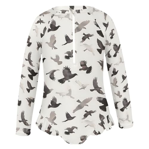 Wild Bird Animal Girls Long Sleeve Swimsuit Rash Guard One Piece Bathing Suits Zipper 3-12T2