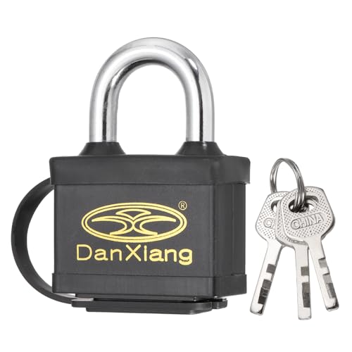 Image of PATIKIL 1Pcs Weatherproof Padlocks, 80mm x 56mm x 25mm Wide Alloy Steel Outdoor Rustproof Locks Vinyl Wrapped Waterproof Pin Tumbler Padlock for Garages Trailers Chains, Black