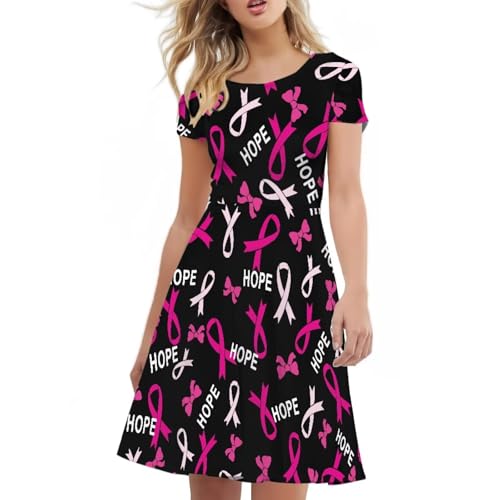 Image of HUGS IDEA Womens Puffy Swing Midi Dress Round Neck Short Sleeve Party A-Line Dresses