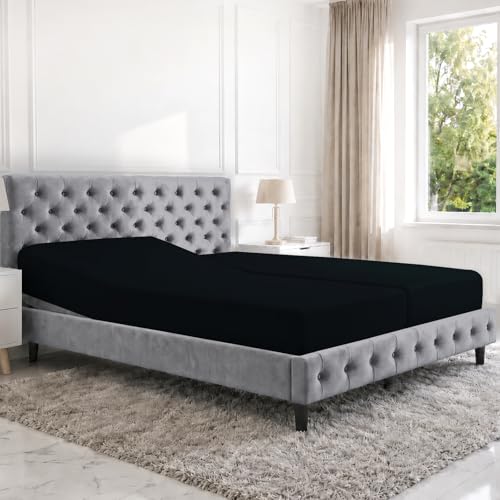 Pizuna 100% Cotton Split King Fitted Sheet 1000 Thread Count, Black