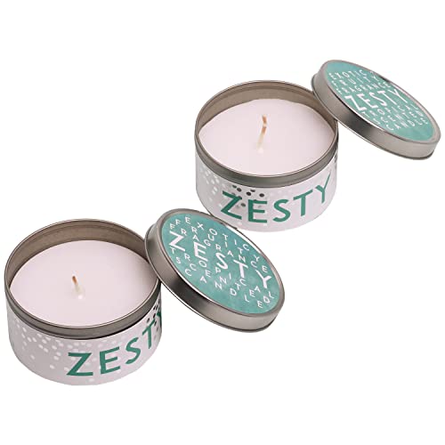 Image of G Decor Set of 2 Metal Tin Candles, Zesty Tropical Scented, Natural Pineapple Aroma, Luxury Blue Jars, Great New Home Welcoming Gift Set