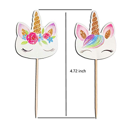 Unicorn Cake Topper With Eyelashes And 24 Pieces Double Sided Unicorn Cupcake Toppers Set For Birthday Party Supplies, Wedding, Baby Shower #TOP6