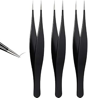 3 Pieces Pointed Tweezers Ingrown Hair Tweezers Precision Needle Nose Pointed Tweezers Stainless Steel Blackhead Remover for Eyebrow Hair, Facial Hair Removal (Black)