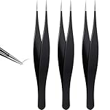 3 Pieces Pointed Tweezers for Ingrown Hair Stainless Steel Pointed Blackhead Remover Precision Eyebrow and Splinter Removal Tweezers (Black)