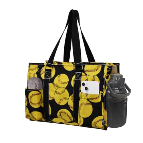 NGIL Utility Water Resistant Tote Bag Top Zipper Closure Perfect Gifts for Working Women Nurses Gym bag (Softball-black)