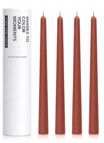 Homeology 10" Classic Taper Candles, Terracotta, 4-Pack, 7-8 Hours Long Burning, Unscented Tall Candlesticks